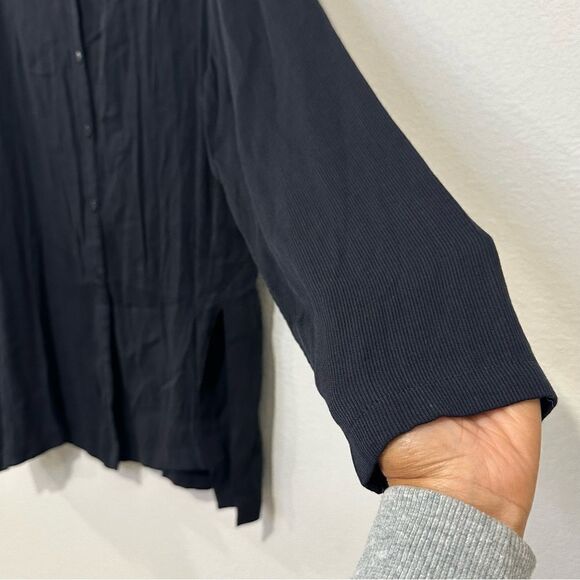 Eileen Fisher Boxy Black Ribbed Casual Cardigan Women Sz Medium Lagenlook USA - Picture 4 of 12
